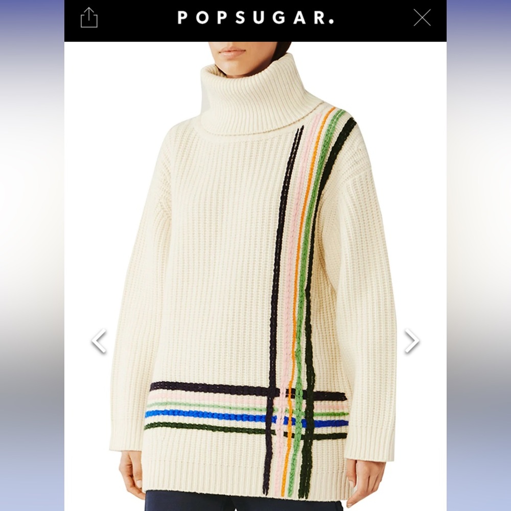 Tory Burch Multi Stripe Merino Wool Oversized Turtleneck Sweater - Picture 2 of 9